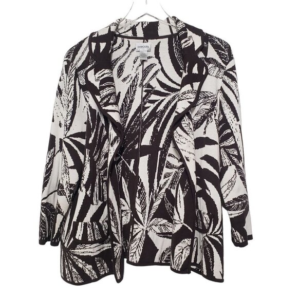 Chicos 3 Tropical Cardigan Silk Cotton Brown Sweater Womens Sz XL - Picture 1 of 10